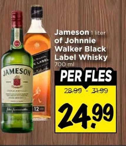 Jameson 1 liter of Johnnie Walker Black Label Whisky 700 ml PER FLES