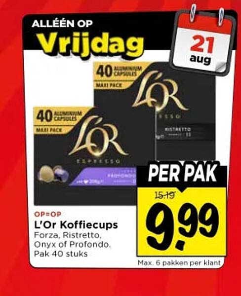 L'Or Koffiecups Forza, Ristretto, Onyx of Profondo, Pak 40 stuks PER PAK