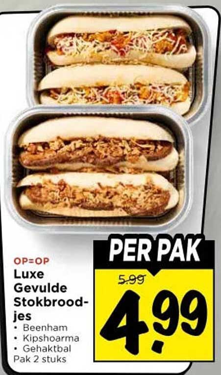 Luxe Gevulde Stokbroodjes - Beenham - Kipshoarma - Gehaktbal Pak 2 stuks