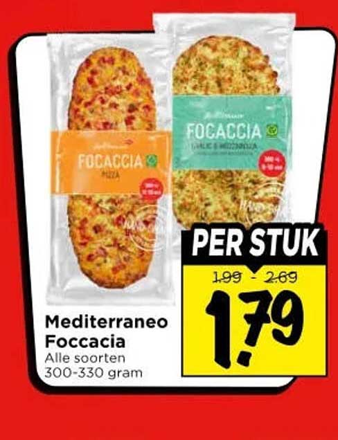 Mediterraneo Focaccia Alle soorten 300-330 gram PER STUK