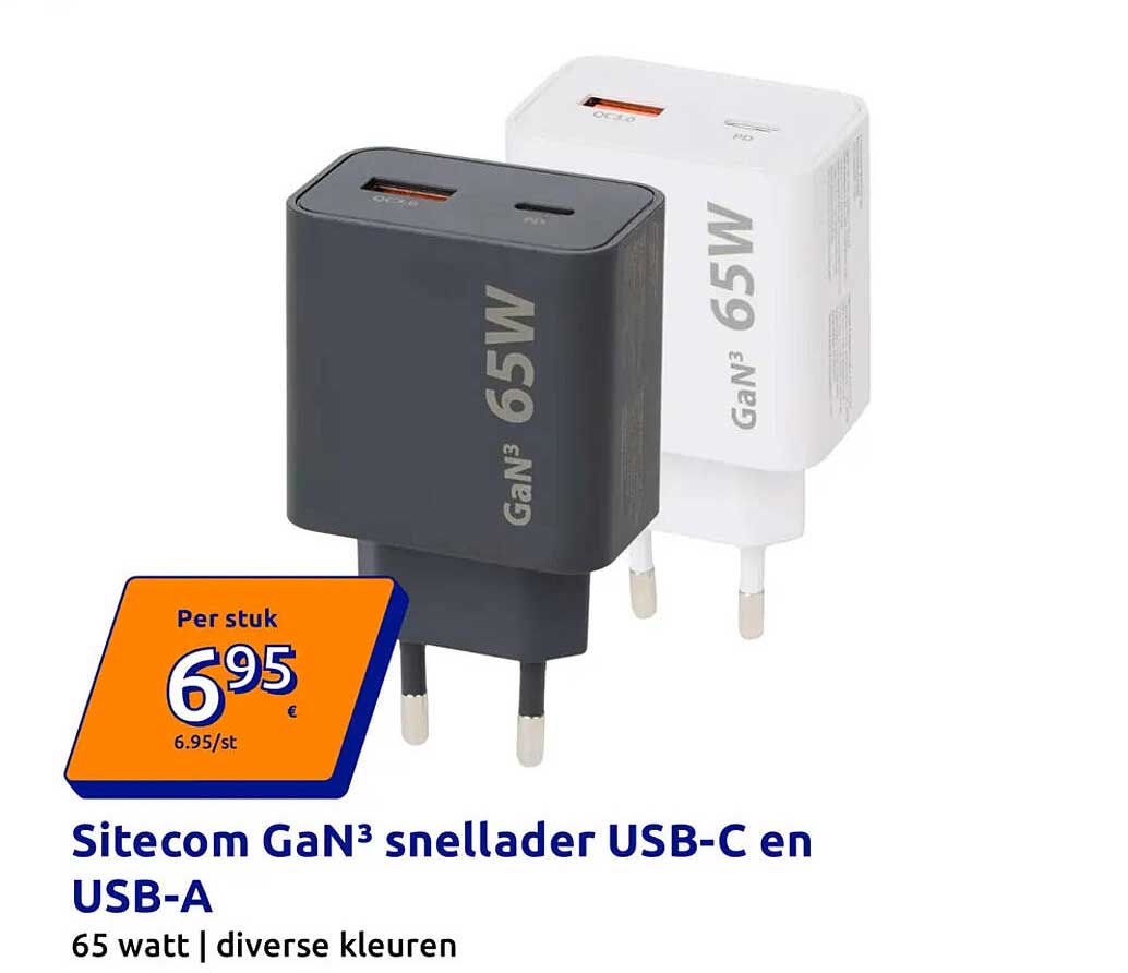 Sitecom GaN³ snellader USB-C en USB-A