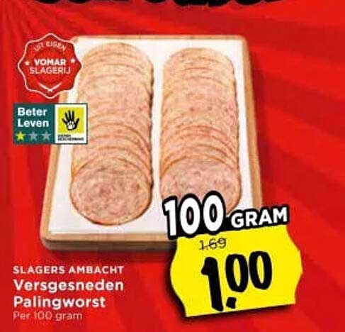 Versgesneden Palingworst Per 100 gram