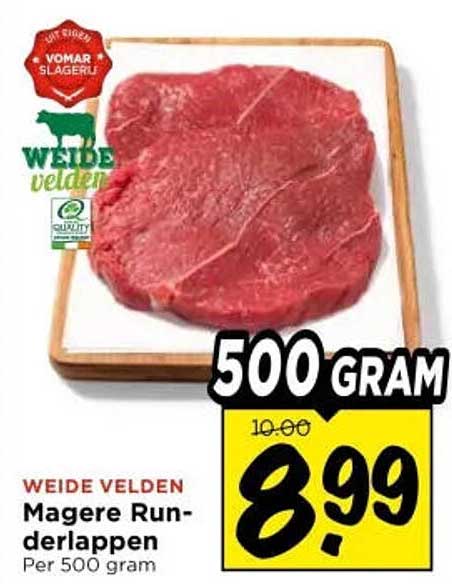 WEIDE VELDEN Magere Runderlappen Per 500 gram