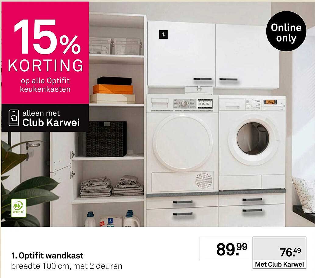 1. Optifit wandkast breedte 100 cm, met 2 deuren
