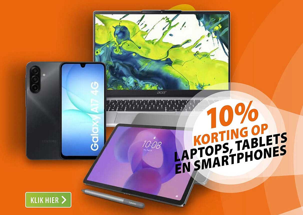 10% korting op laptops, tablets en smartphones