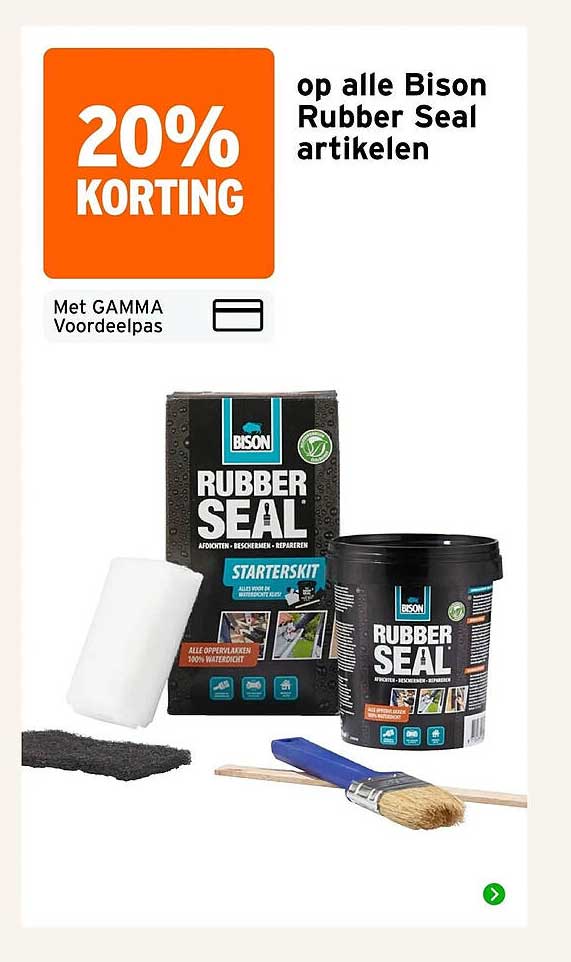 20% korting op alle Bison Rubber Seal artikelen