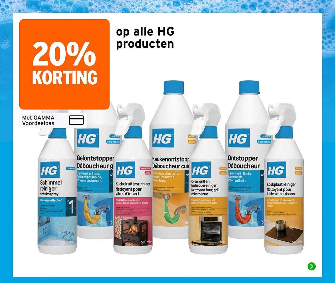 20% korting op alle HG producten
