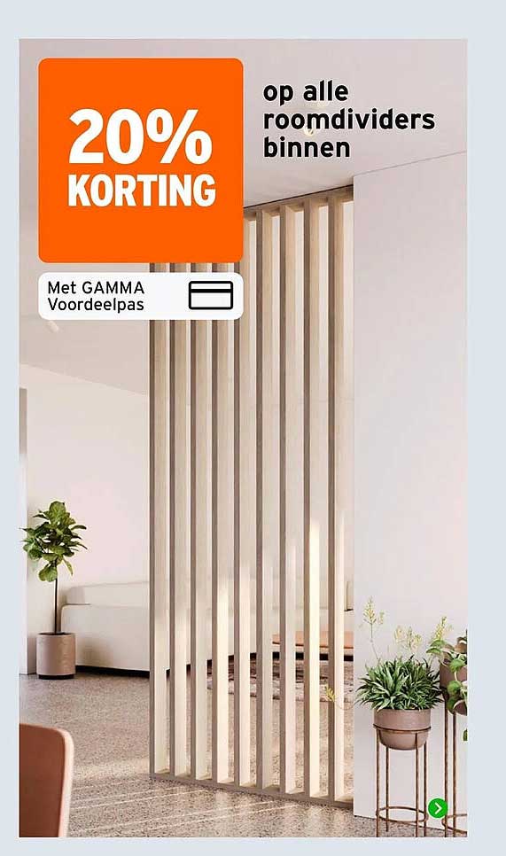 20% korting op alle roomdividers binnen