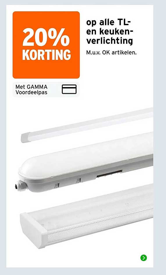 20% KORTING op alle TL- en keukenverlichting