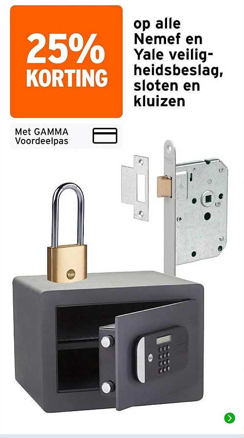 25% KORTING op alle Nemef en Yale veiligheidsbeslag, sloten en kluizen