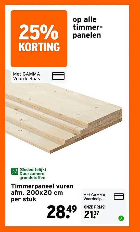25% korting op alle timmerpanelen