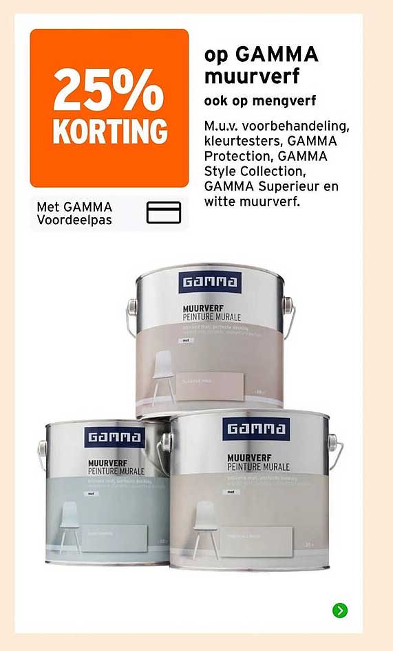 25% KORTING op GAMMA muurverf ook op mengverf