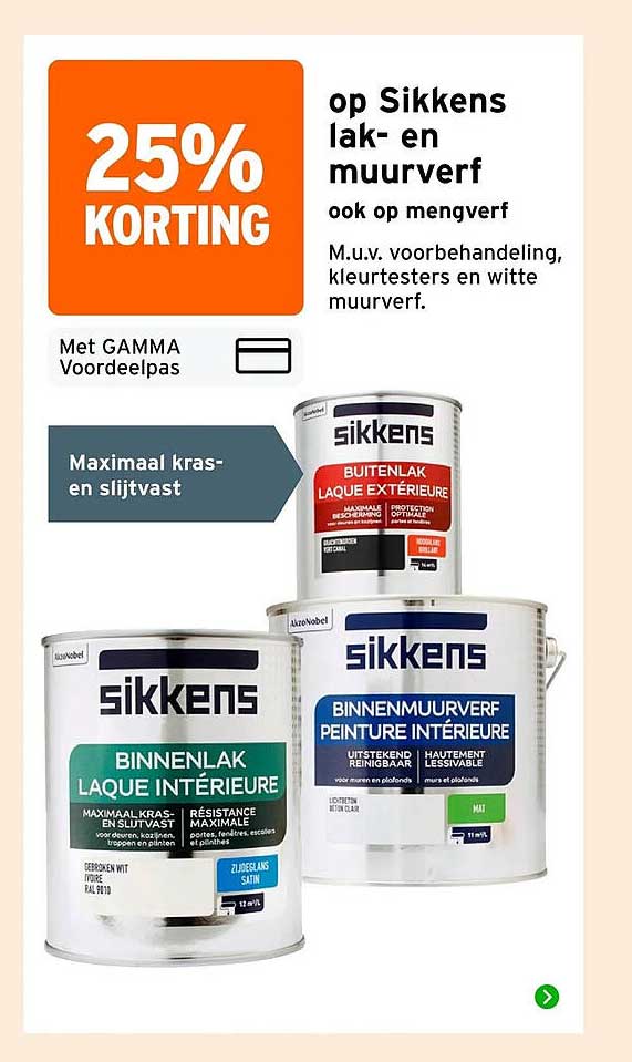 25% KORTING op Sikkens lak- en muurverf ook op mengverf