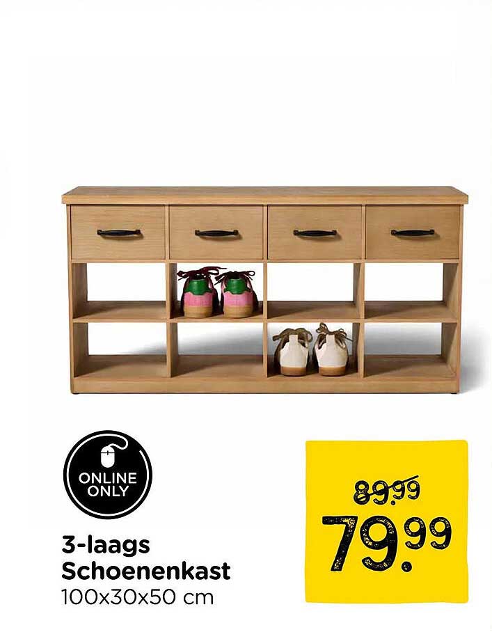 3-laags Schoenenkast 100x30x50 cm Online Only