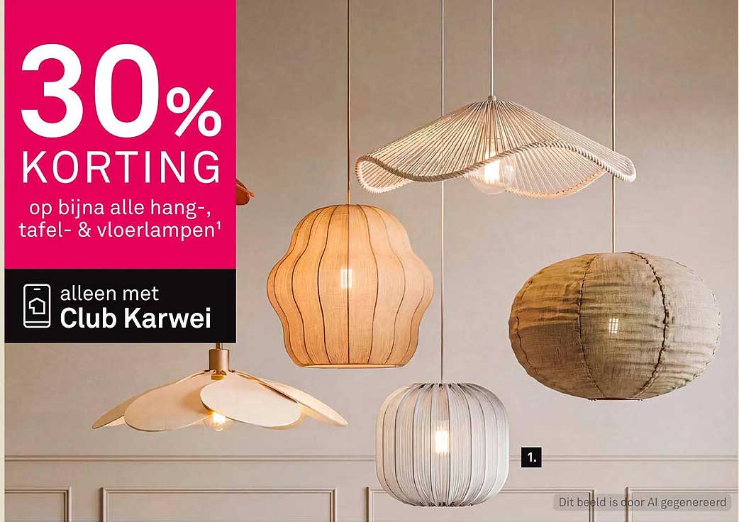 30% korting op bijna alle hang-, tafel- & vloerlampen¹ alleen met Club Karwei