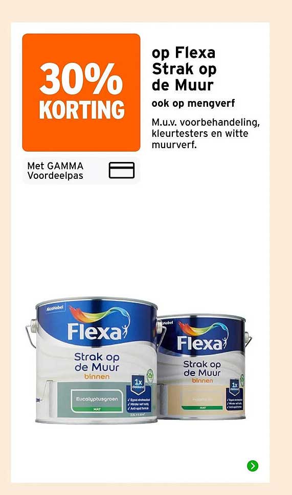 30% korting op Flexa Strak op de Muur ook op mengverf
