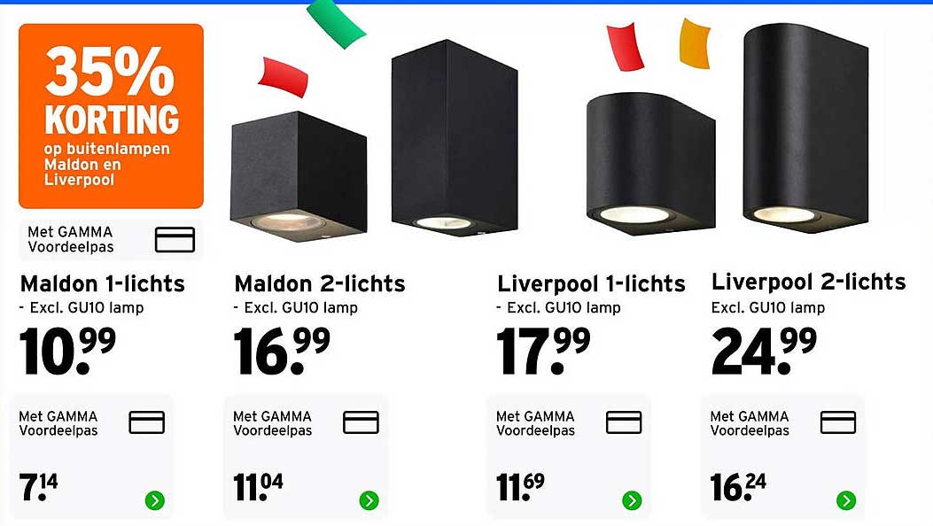 35% KORTING op buitenlampen Maldon en Liverpool