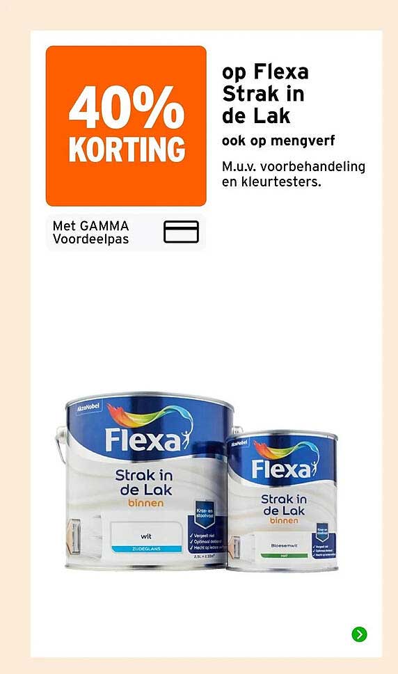 40% korting op Flexa Strak in de Lak ook op mengverf