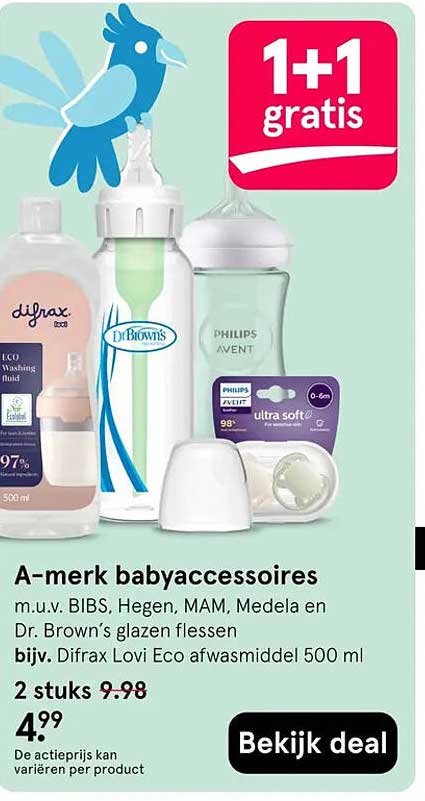 A-merk babyaccessoires 1+1 gratis