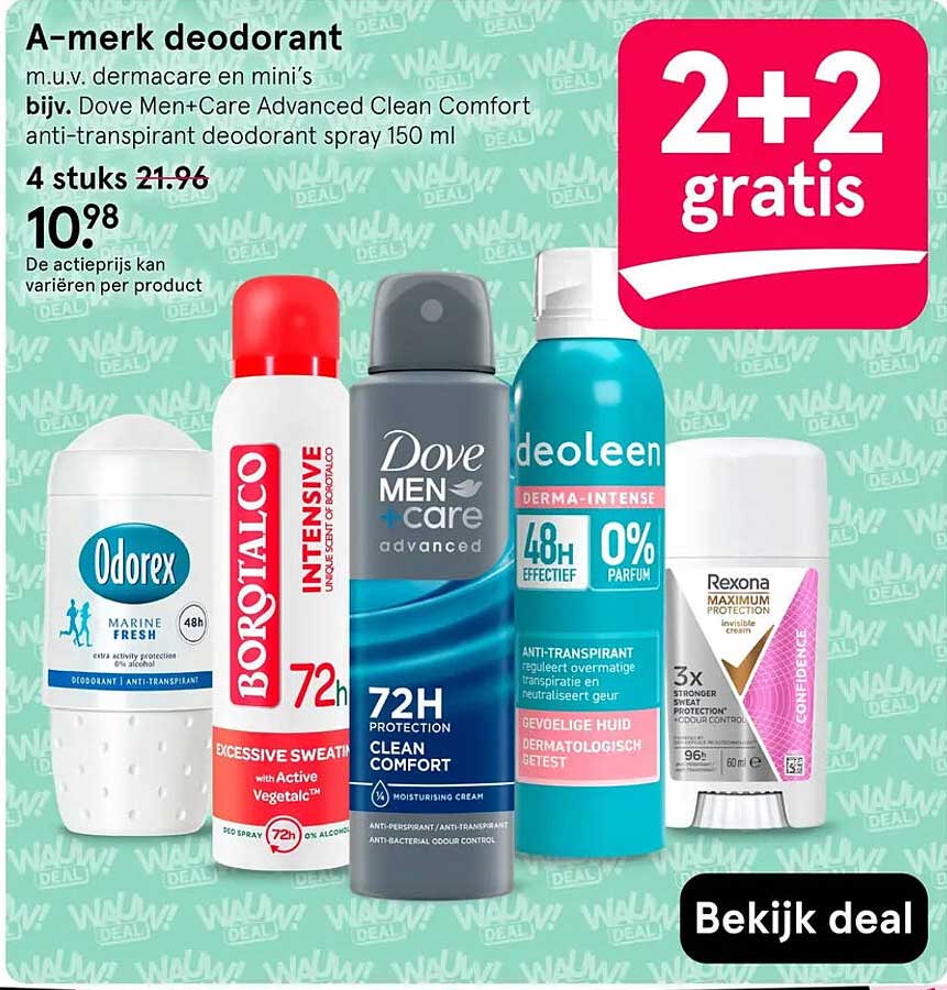 A-merk deodorant 2+2 gratis