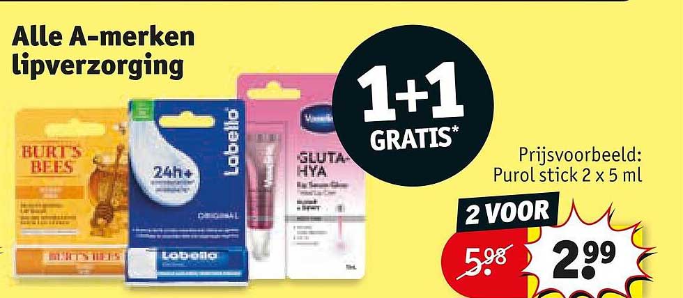 Alle A-merken lipverzorging 1+1 GRATIS*