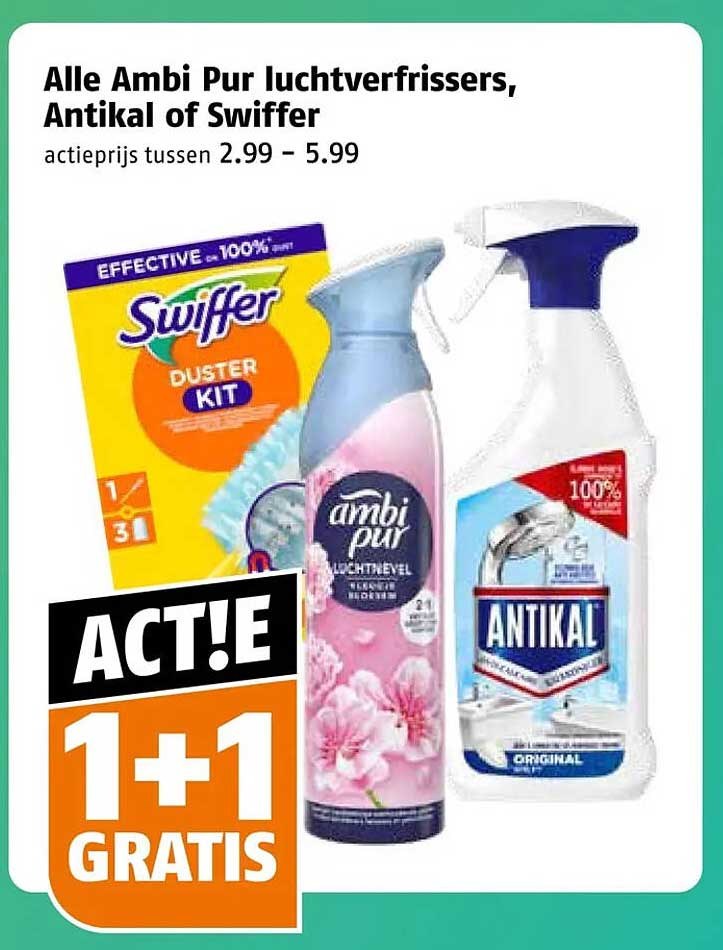 Alle Ambi Pur luchtverfrissers, Antikal of Swiffer 1+1 gratis