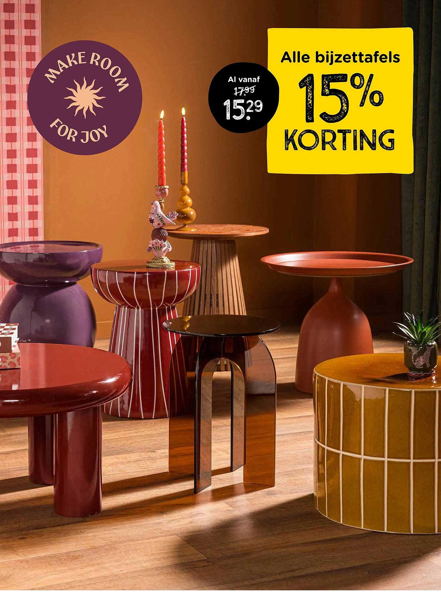 Alle bijzettafels 15% korting