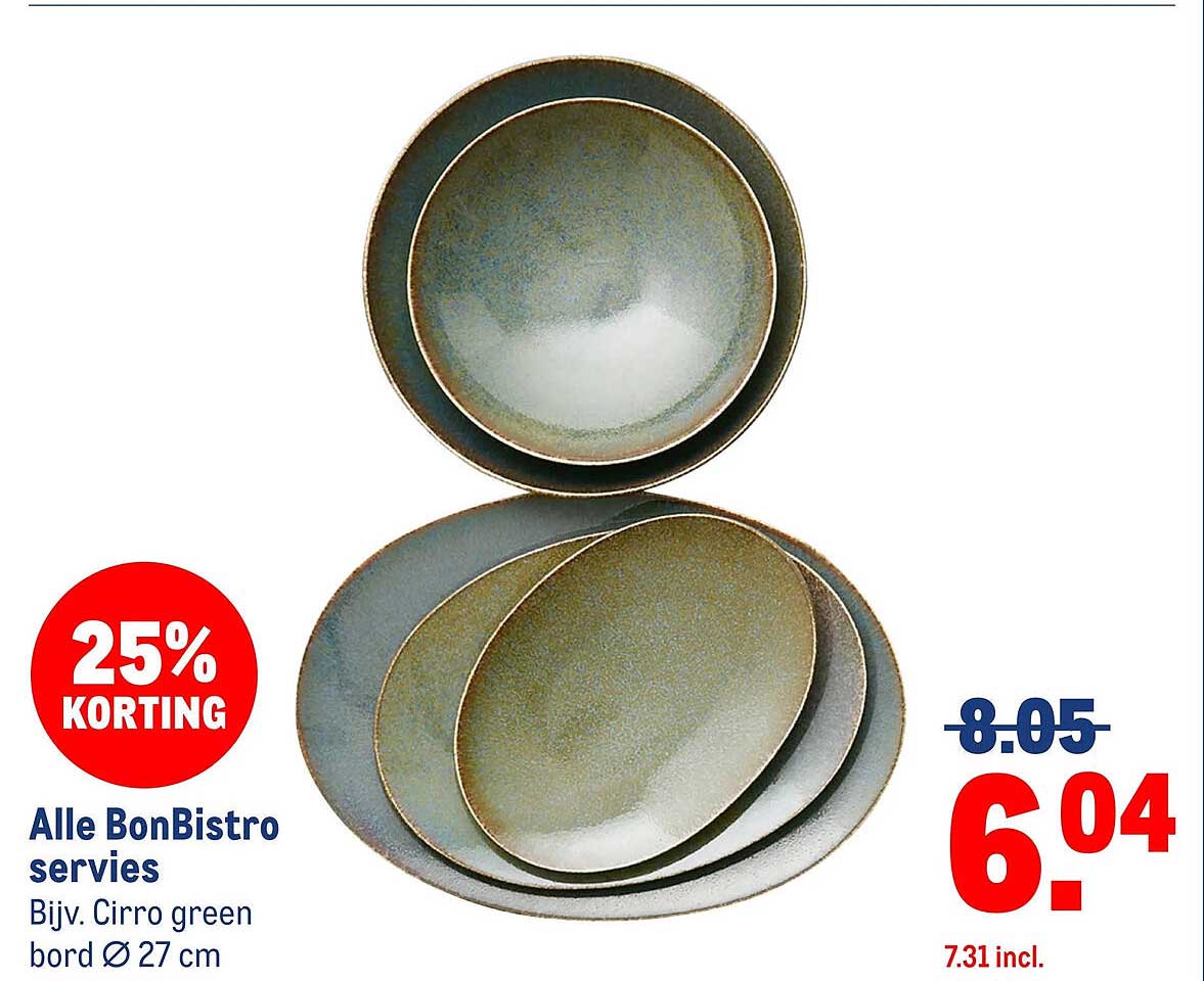 Alle BonBistro servies Bijv. Cirro green bord Ø 27 cm 25% KORTING