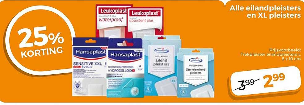 Alle eilandpleisters en XL pleisters 25% korting