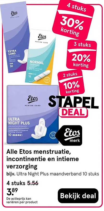 Alle Etos menstruatie, incontinentie en intieme verzorging Stapel Deal