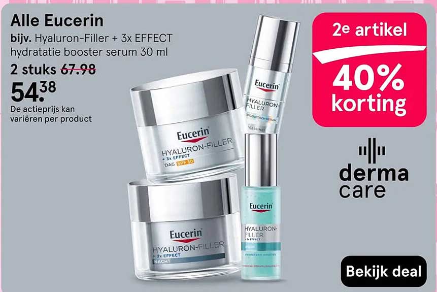 Alle Eucerin bijv. Hyaluron-Filler + 3x EFFECT hydratatie booster serum 30 ml 2e artikel 40% korting