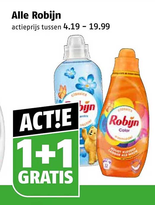 Alle Robijn actprijs tussen 4.19 – 19.99 1+1 gratis