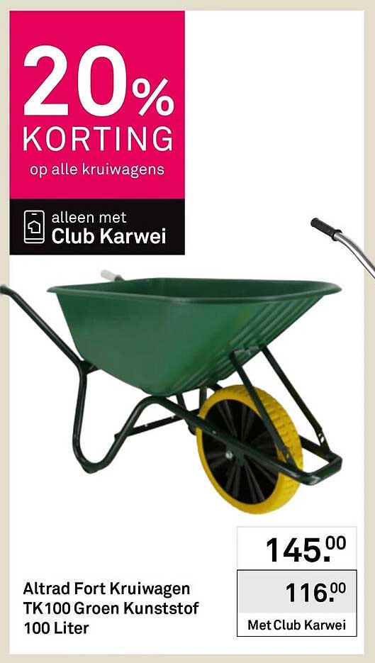 Altrad Fort Kruiwagen TK100 Groen Kunststof 100 Liter 20% KORTING