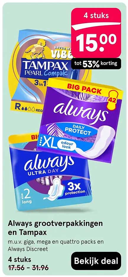 Always grootverpakkingen en Tampax