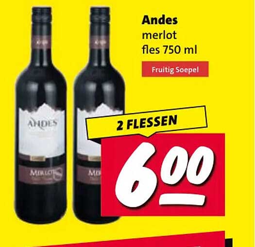 Andes merlot fles 750 ml Fruitig Soepel 2 FLESSEN