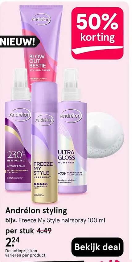 Andrélon styling bijv. Freeze My Style hairspray 100 ml 50% korting