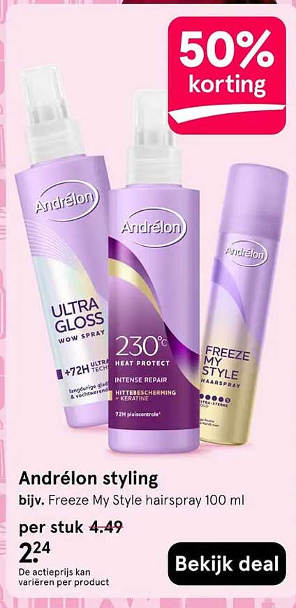 Andrélon styling bijv. Freeze My Style hairspray 100 ml 50% korting