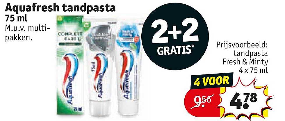 Aquafresh tandpasta 75 ml 2+2 GRATIS