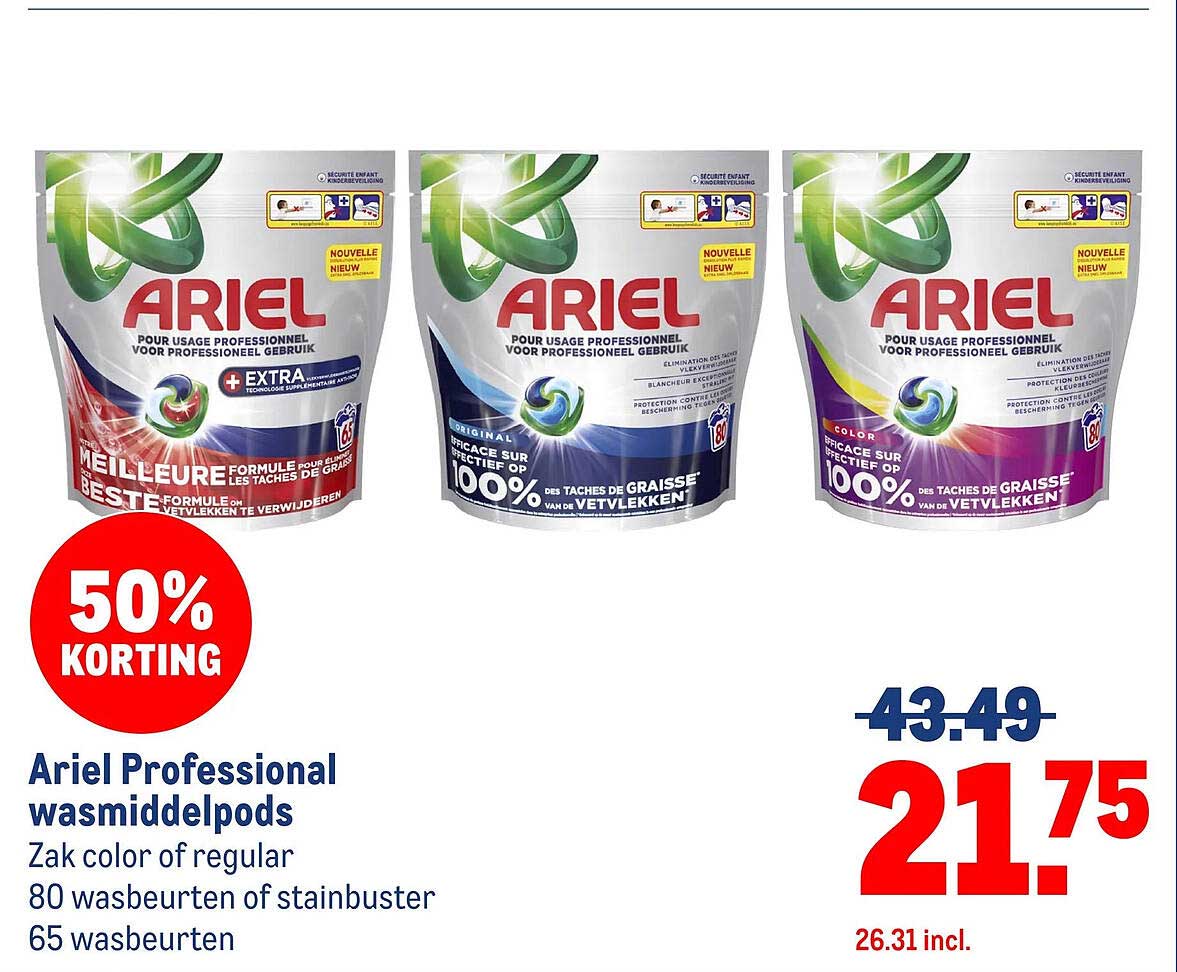 Ariel Professional wasmiddelpods 50% korting