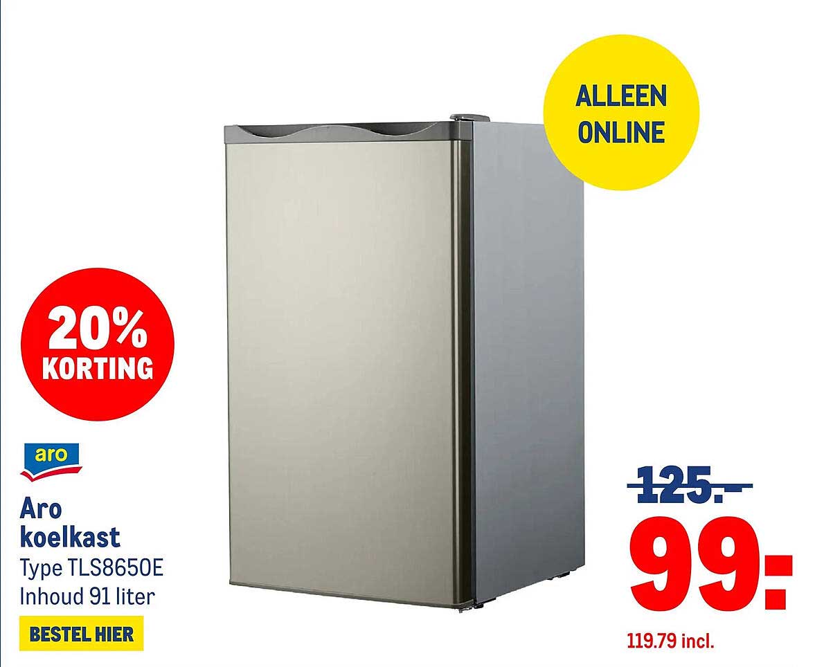 Aro koelkast Type TLS8650E Inhoud 91 liter 20% KORTING