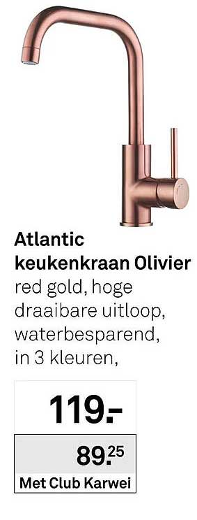 Atlantic keukenkraan Olivier red gold, hoge draaibare uitloop, waterbesparend, in 3 kleuren