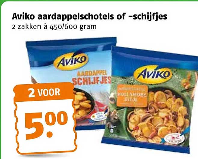 Aviko aardappelschotels of -schijfjes 2 zakken à 450/600 gram
