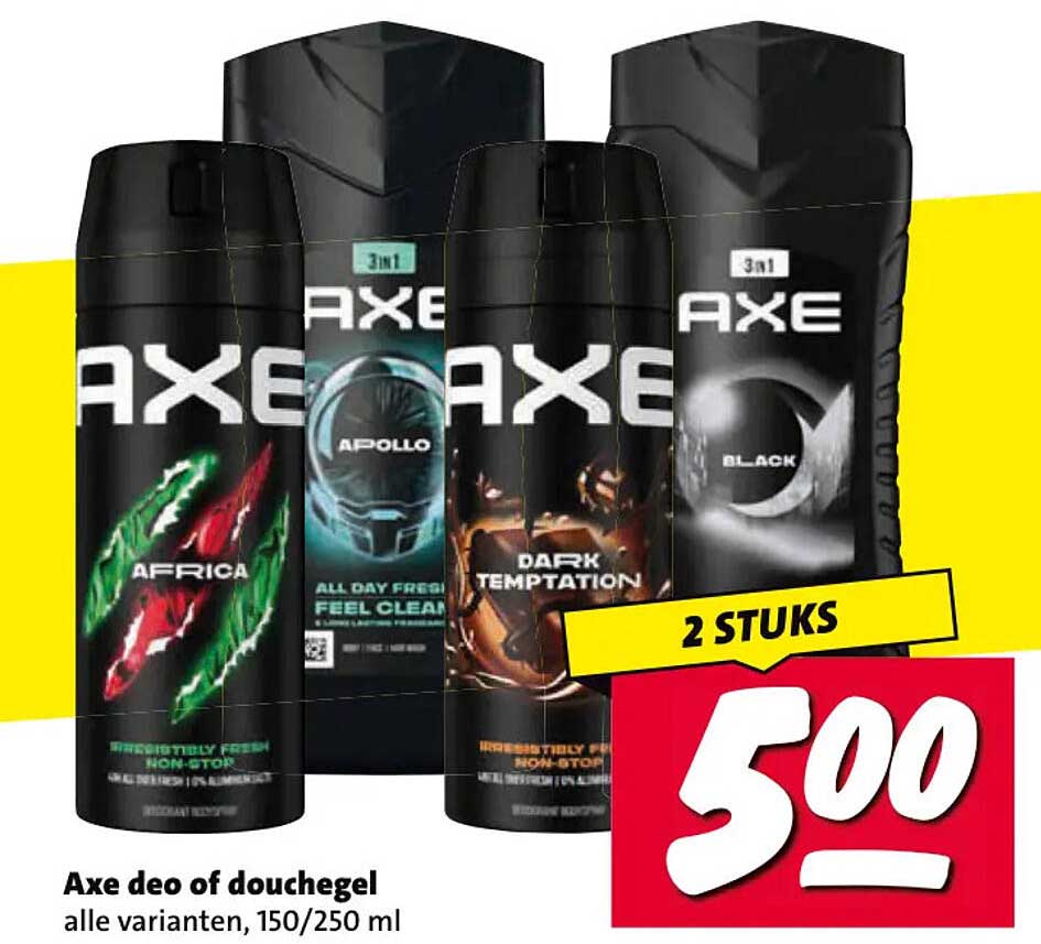 Axe deo of douchegel alle varianten, 150/250 ml 2 STUKS