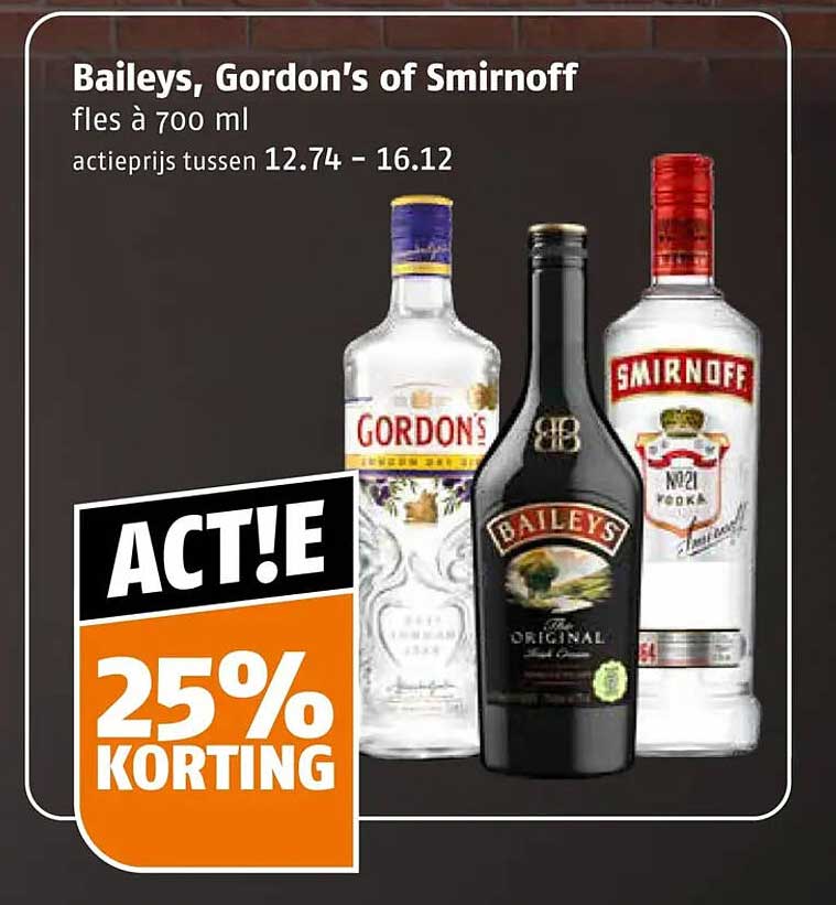 Baileys, Gordon's of Smirnoff fles à 700 ml