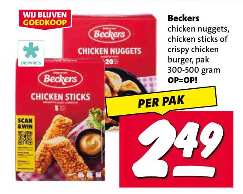 Beckers chicken nuggets, chicken sticks of crispy chicken burger, pak 300-500 gram OP=OP! PER PAK