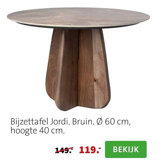 Bijzettafel Jordi. Bruin. Ø 60 cm, hoogte 40 cm.