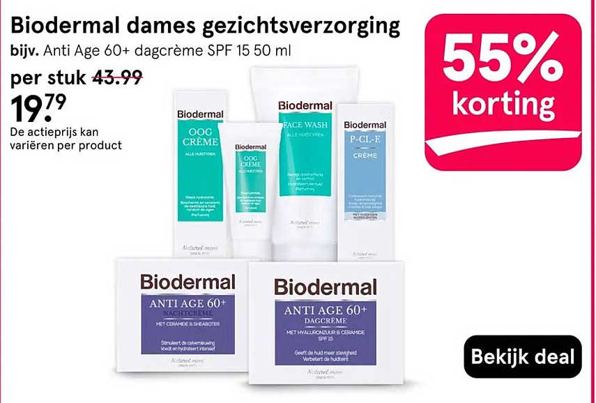 Biodermal dames gezichtsverzorging bijv. Anti Age 60+ dagcrème SPF 15 50 ml 55% korting