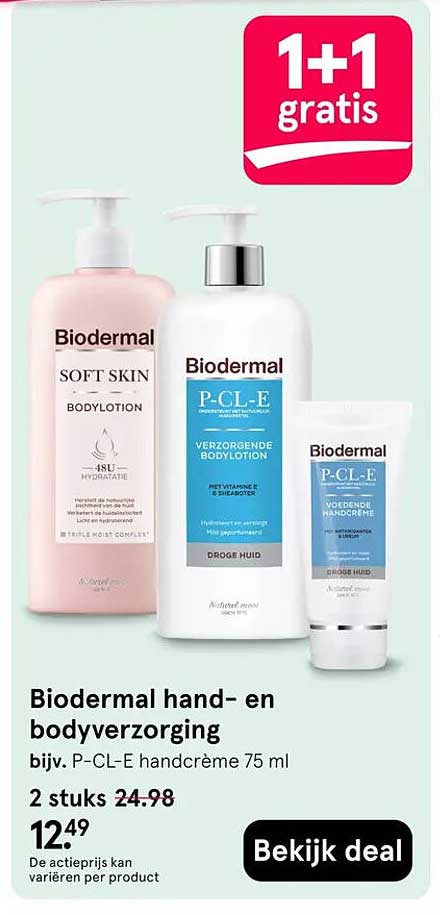 Biodermal hand- en bodyverzorging 1+1 gratis