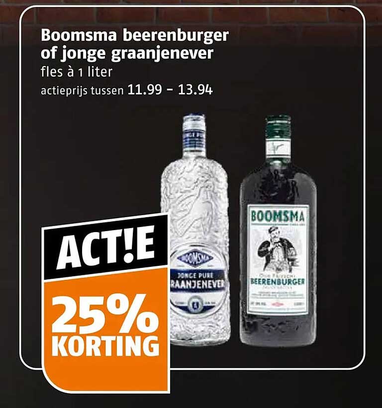 Boomsma beerenburger of jonge graanjenever fles à 1 liter 25% korting