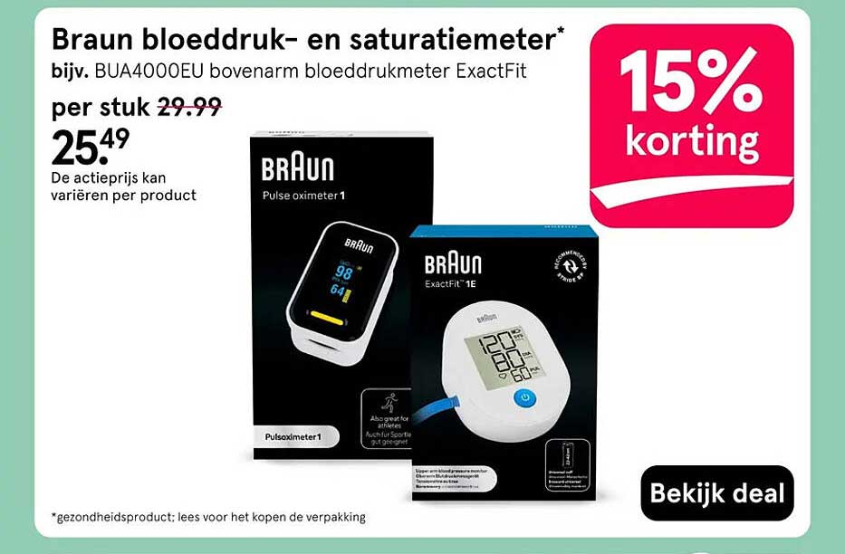 Braun bloeddruk- en saturatiemeter* 15% korting
